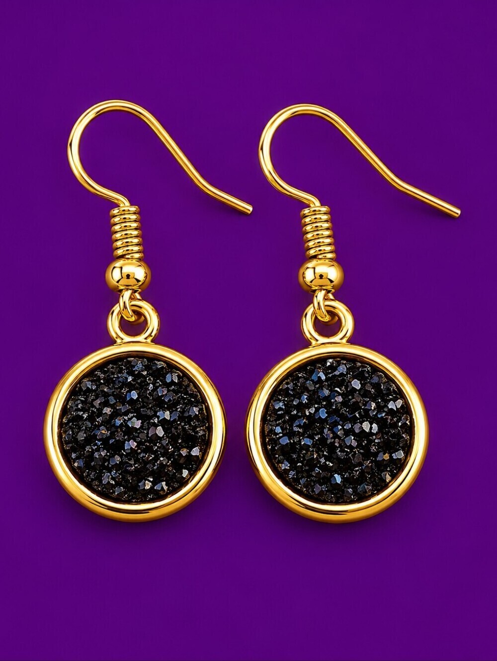 3/$30 Black Resin Druzy Dangle Hook Earrings